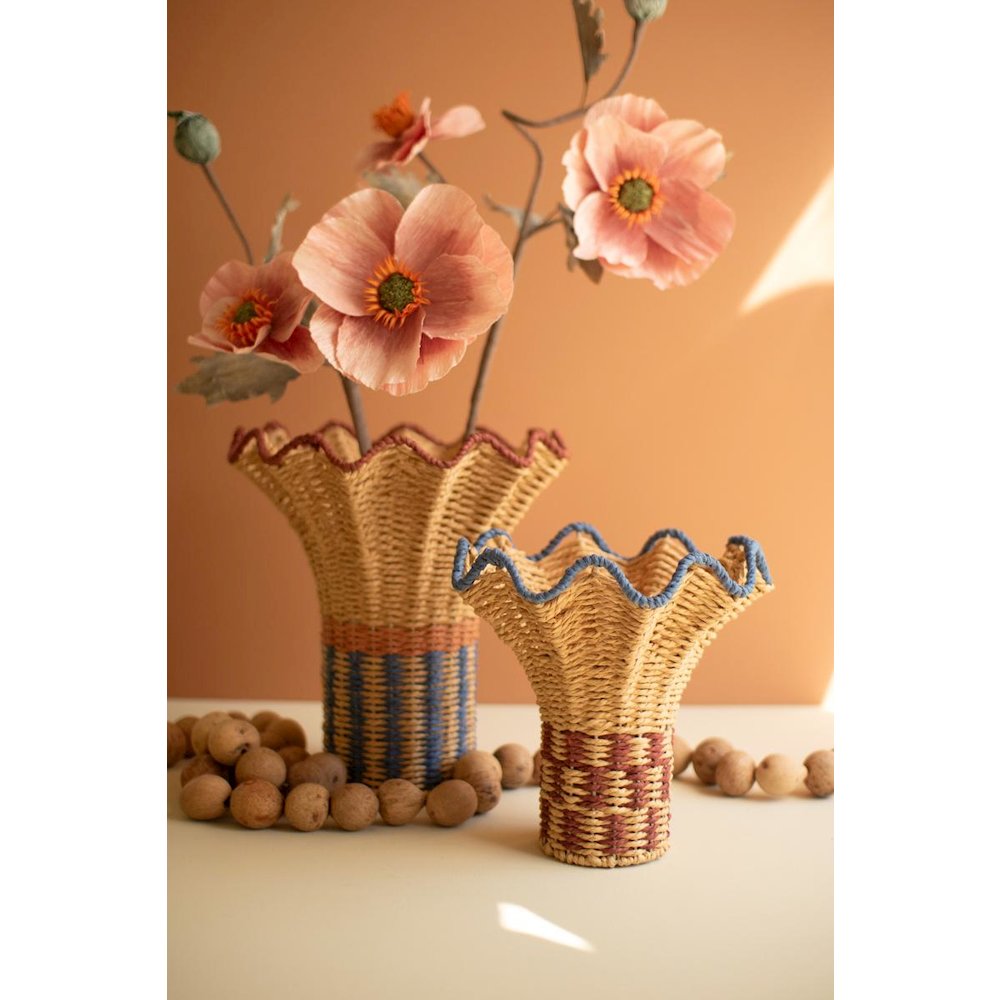 Set of Two Twisted Paper Vases with Ruffled Rims