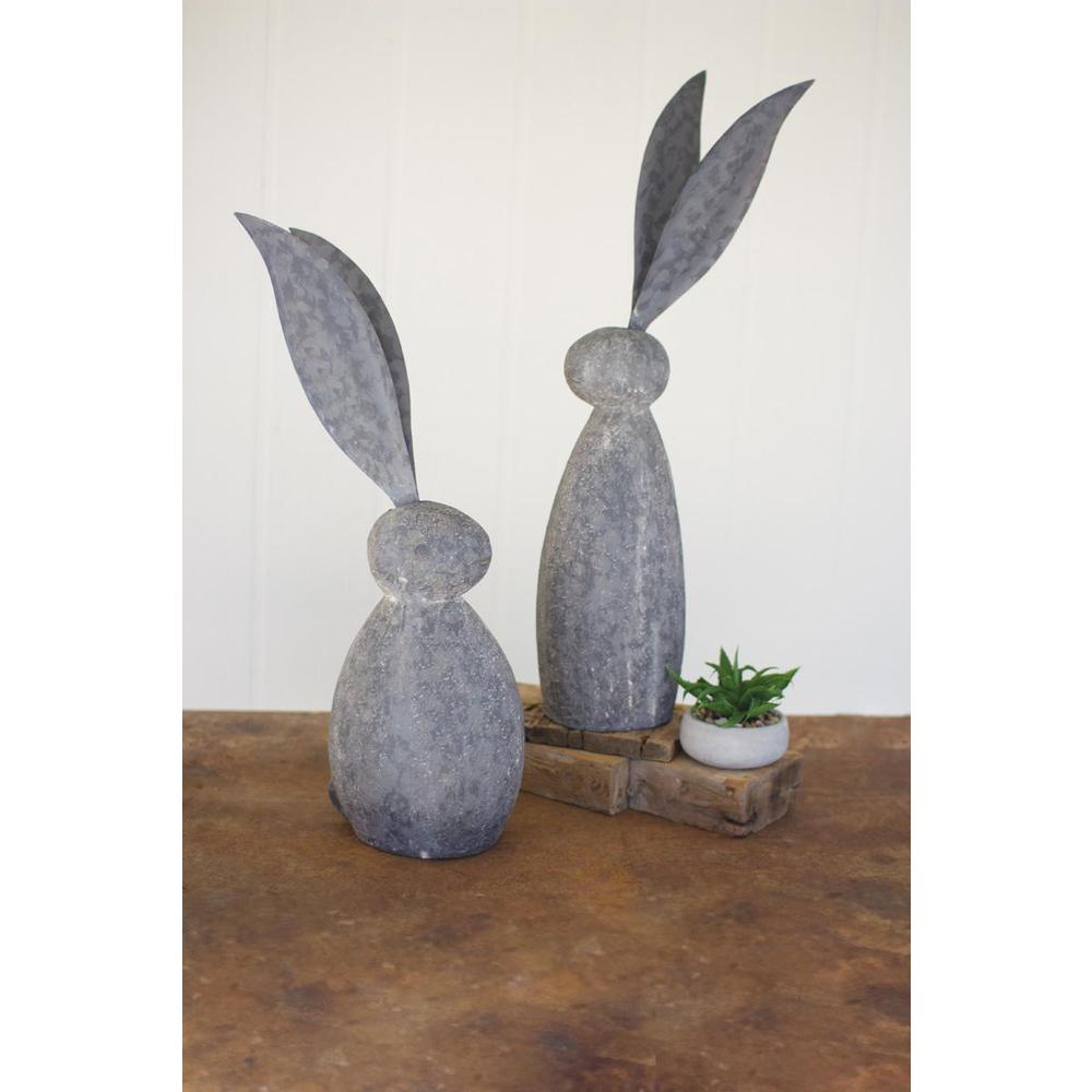 Faux Stone Rabbit With Tall Metal Ears - Tall