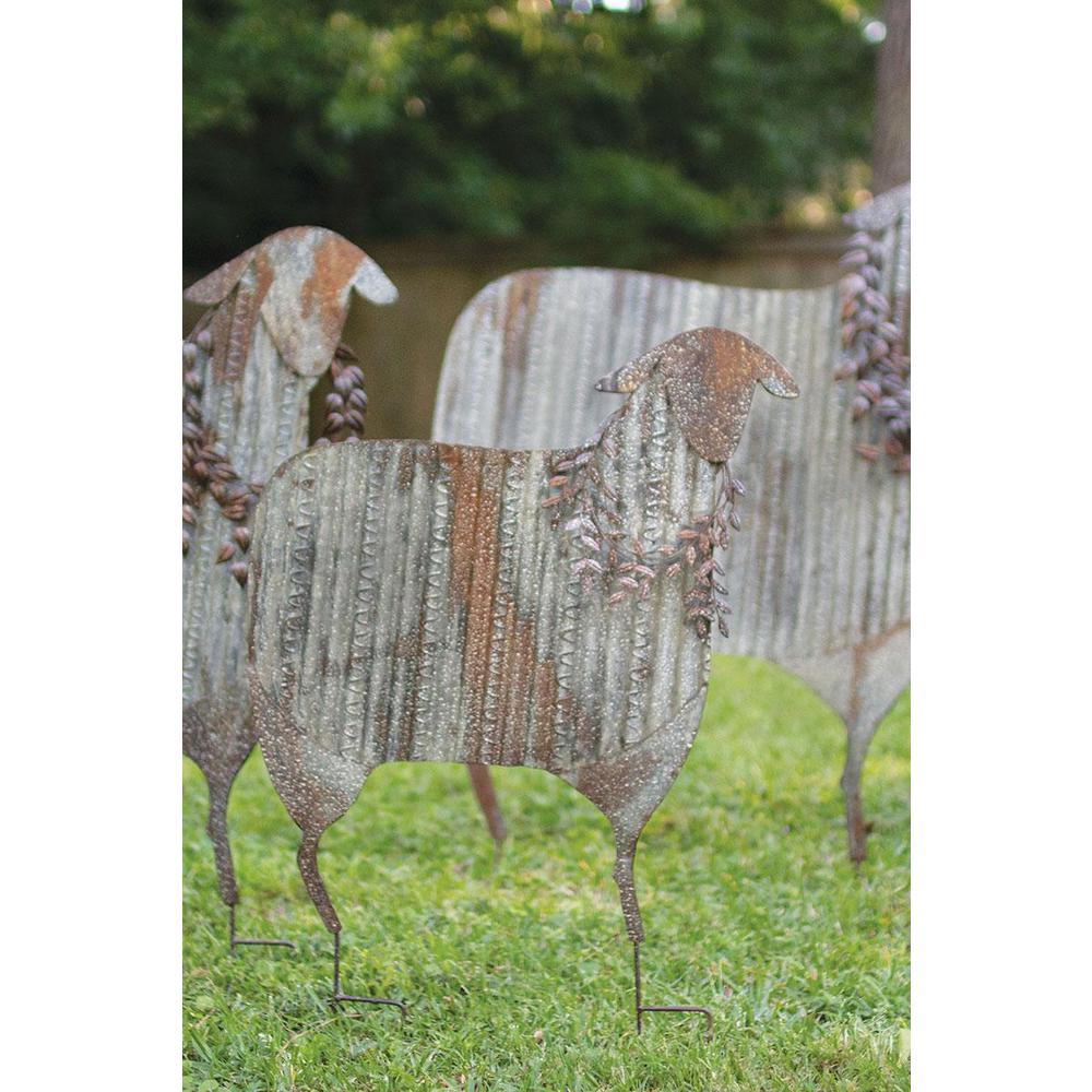 Set Of Three Corrugated Metal Christmas Sheep Yard Art