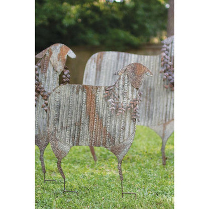 Set Of Three Corrugated Metal Christmas Sheep Yard Art