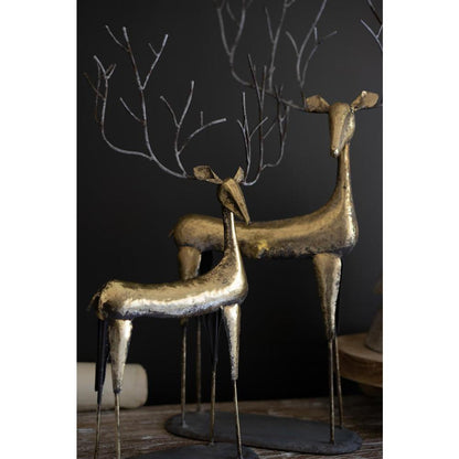 Set Of Two Antique Gold Metal Christmas Deer