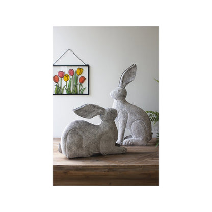 Set Of Two Rustic Metal Rabbits