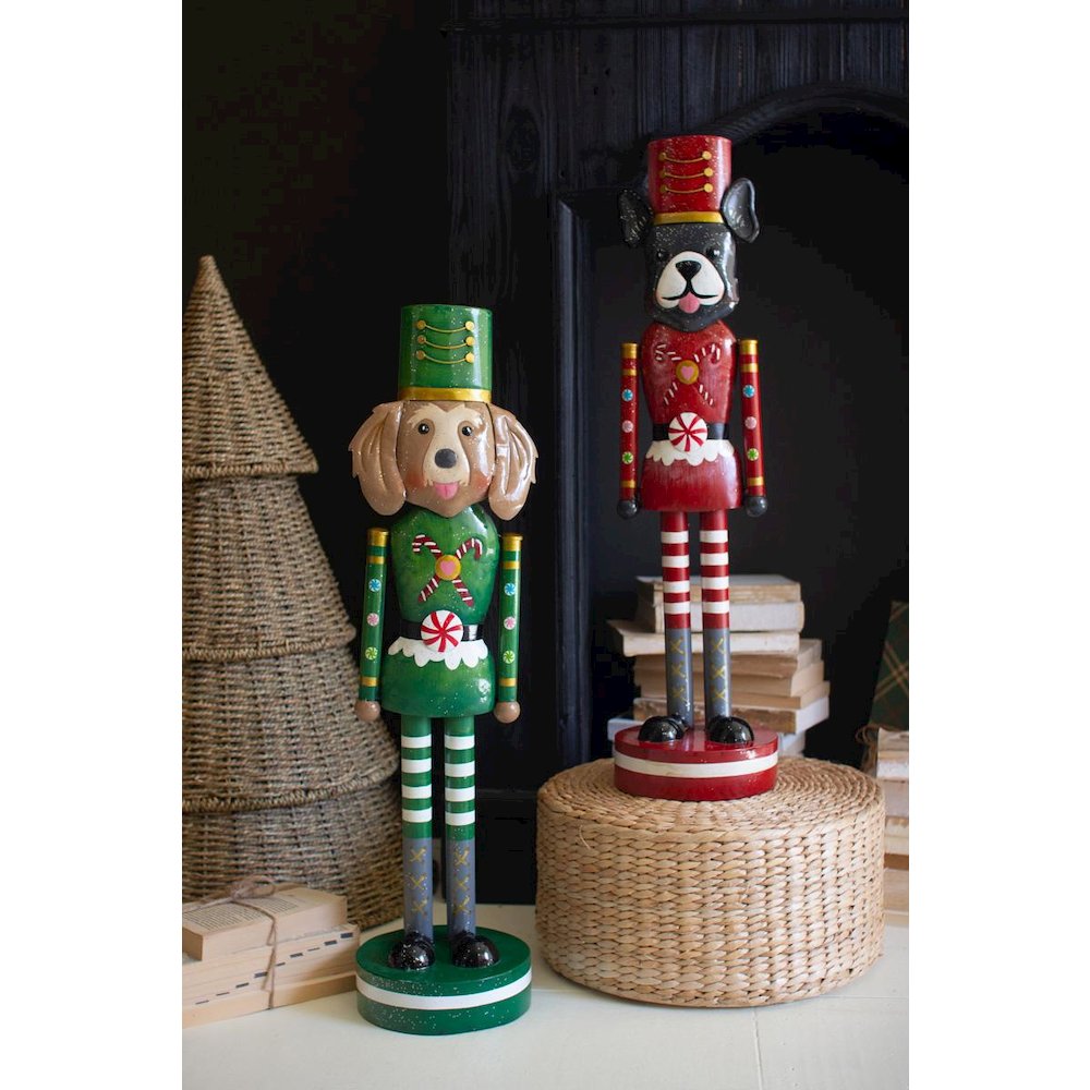 Set Of Two Painted Metal Christmas Dog Nutcrackers
