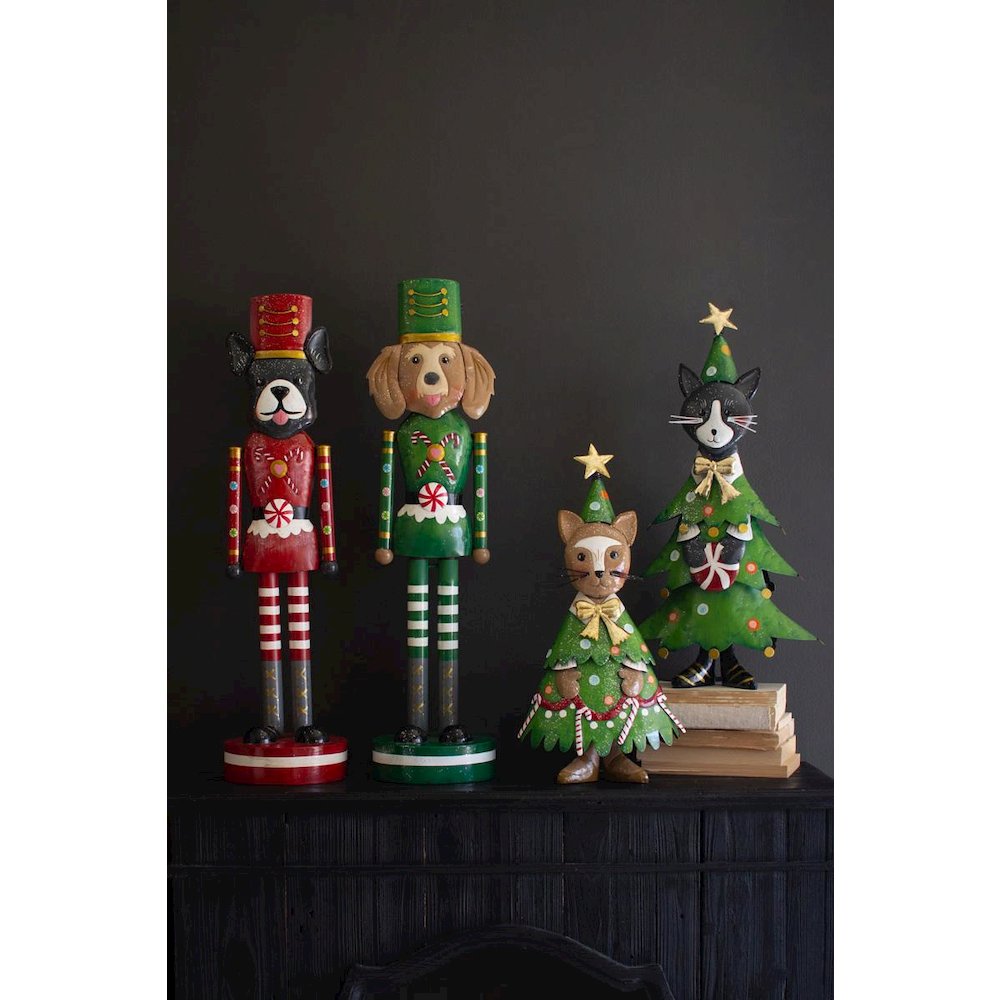 Set Of Two Painted Metal Christmas Dog Nutcrackers
