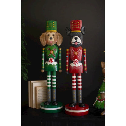 Set Of Two Painted Metal Christmas Dog Nutcrackers