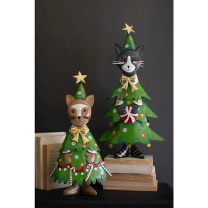 Set Of Two Painted Metal Cat Christmas Trees