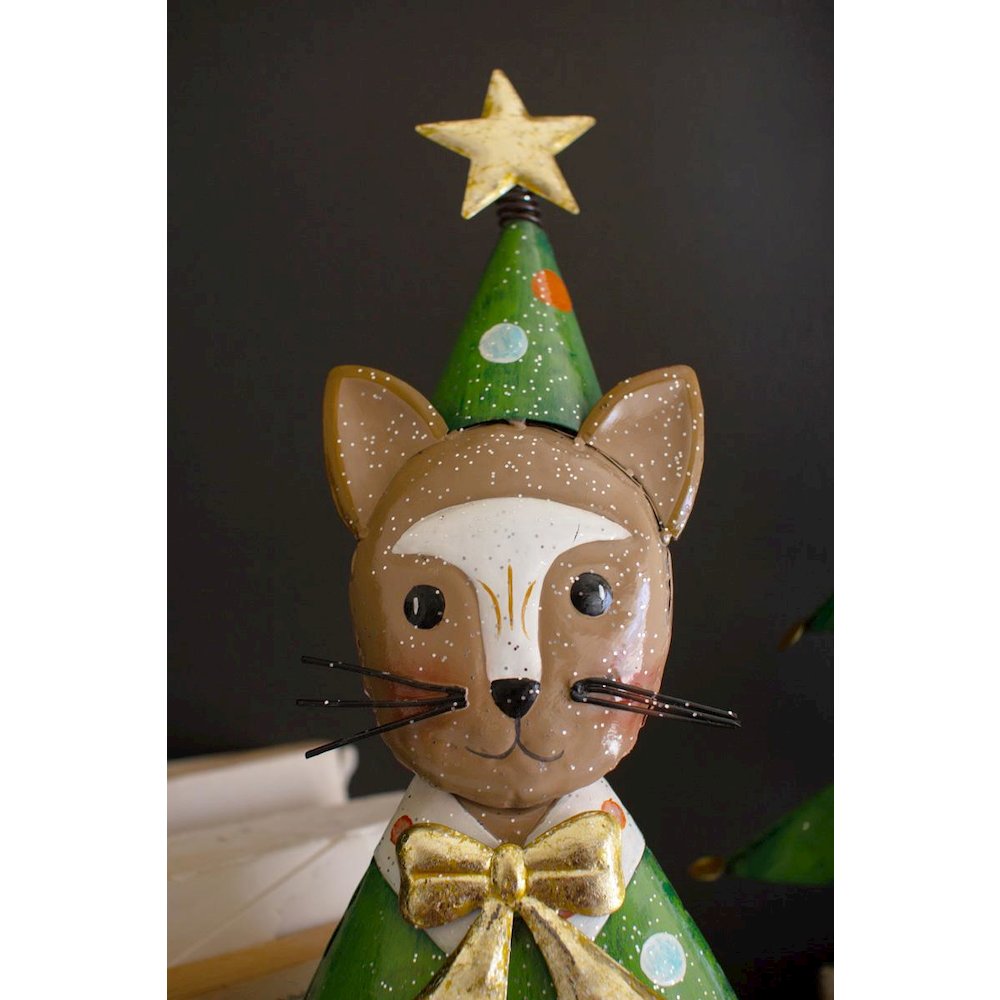 Set Of Two Painted Metal Cat Christmas Trees
