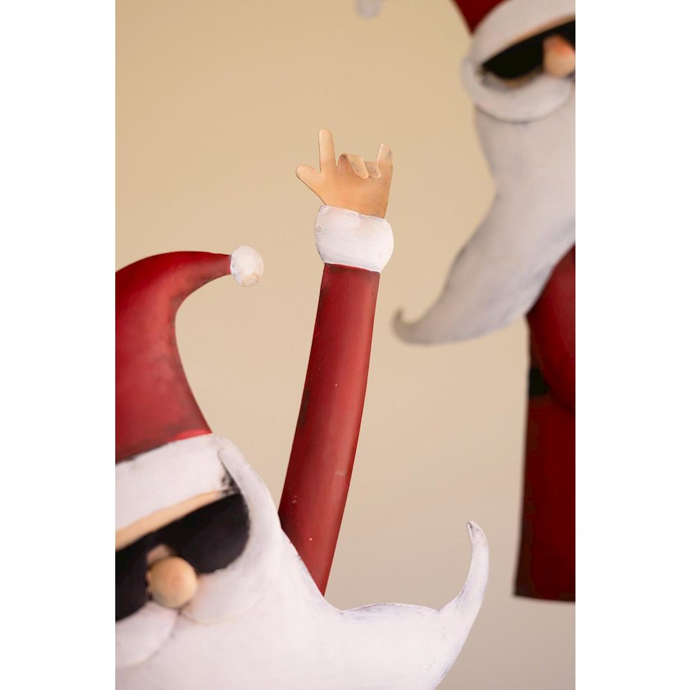 Set Of Two Painted Metal Santa Musicians