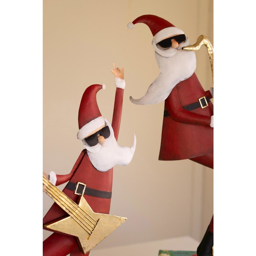 Set Of Two Painted Metal Santa Musicians