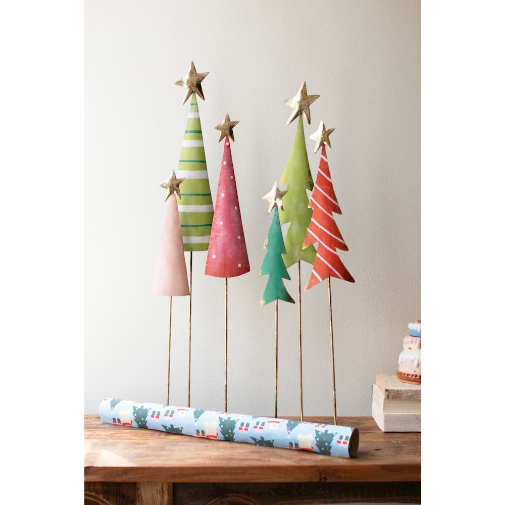 Set Of Two Painted Metalchristmas Tree Trios