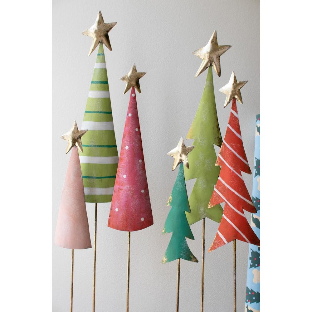 Set Of Two Painted Metalchristmas Tree Trios