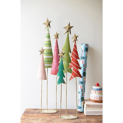 Set Of Two Painted Metalchristmas Tree Trios