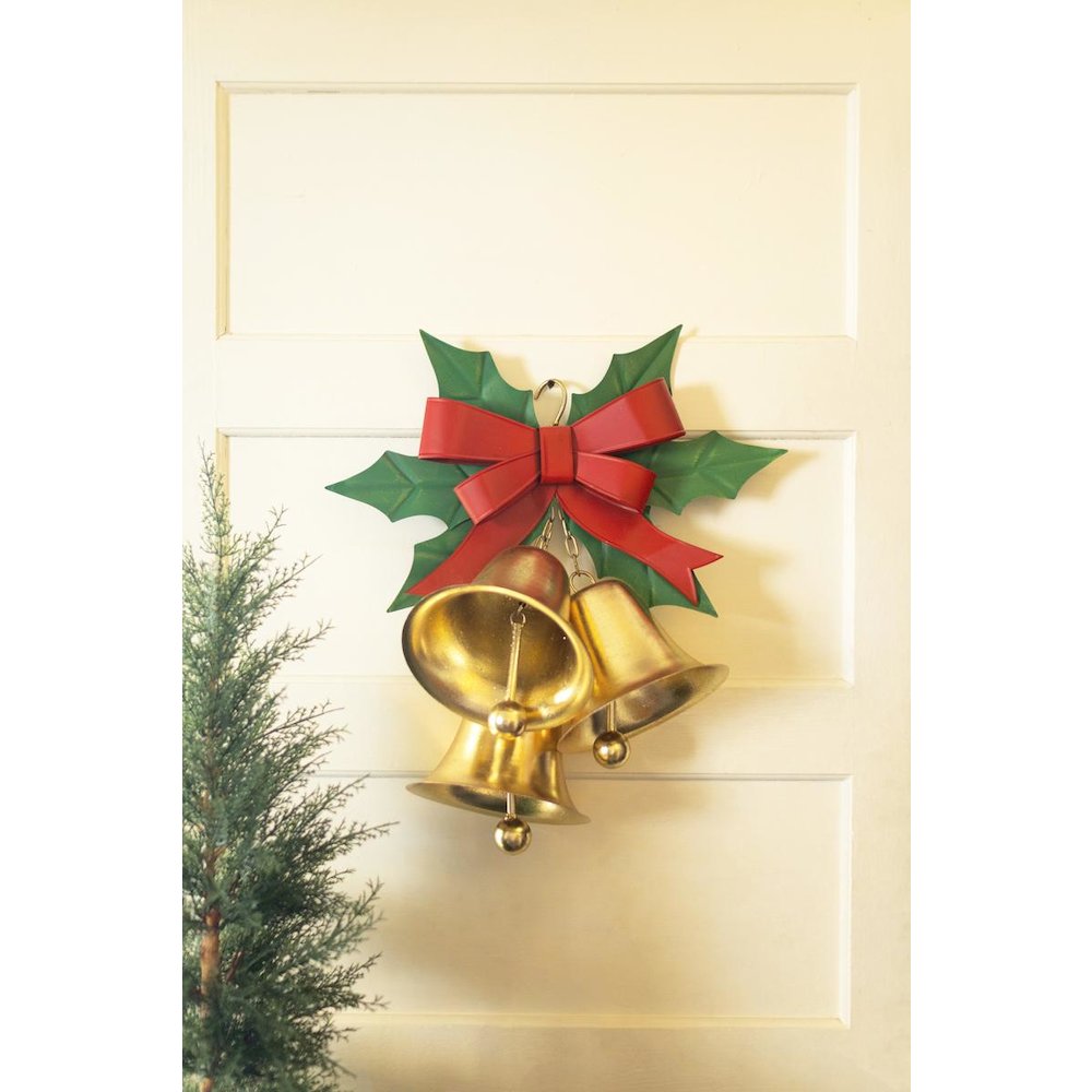 Painted Chrstmas Bells And Holly Door Hanger