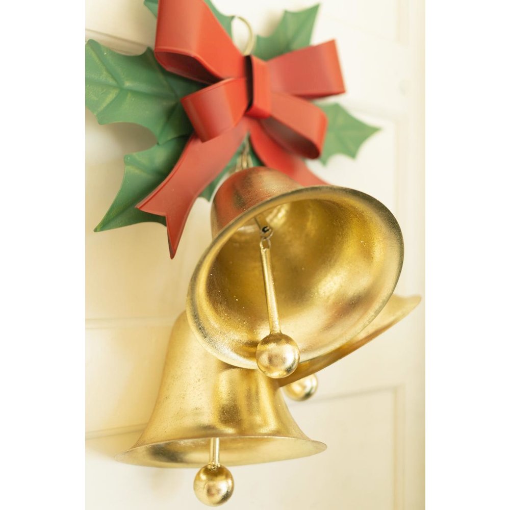 Painted Chrstmas Bells And Holly Door Hanger