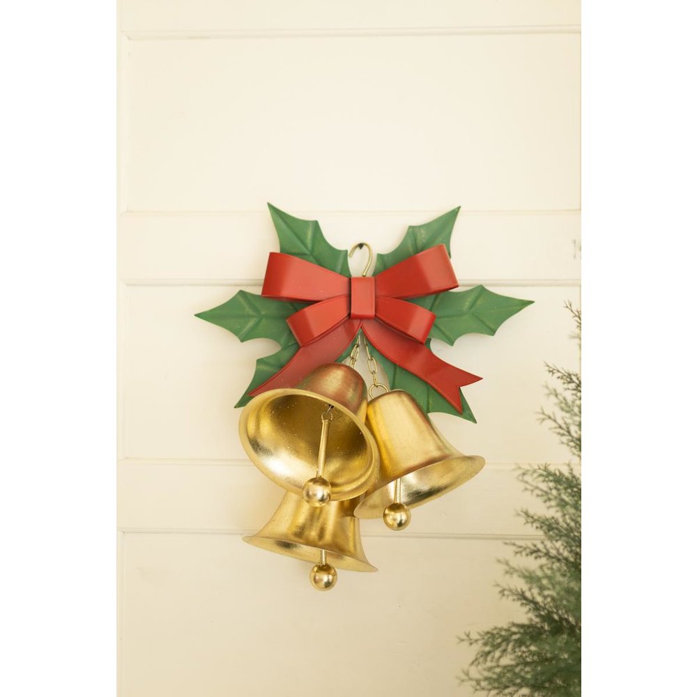 Painted Chrstmas Bells And Holly Door Hanger