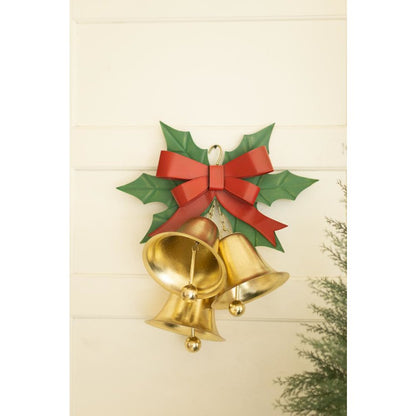 Painted Chrstmas Bells And Holly Door Hanger