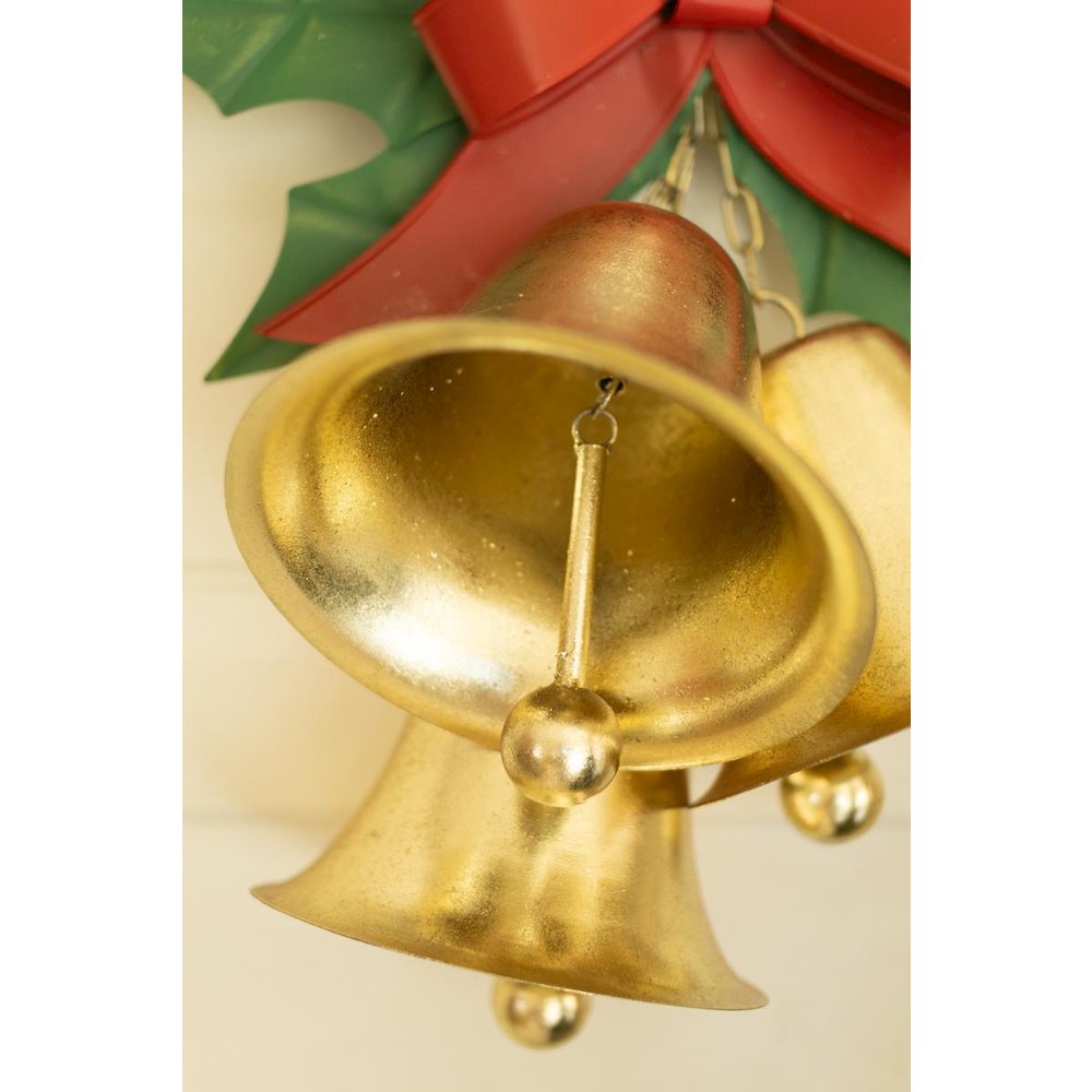 Painted Chrstmas Bells And Holly Door Hanger