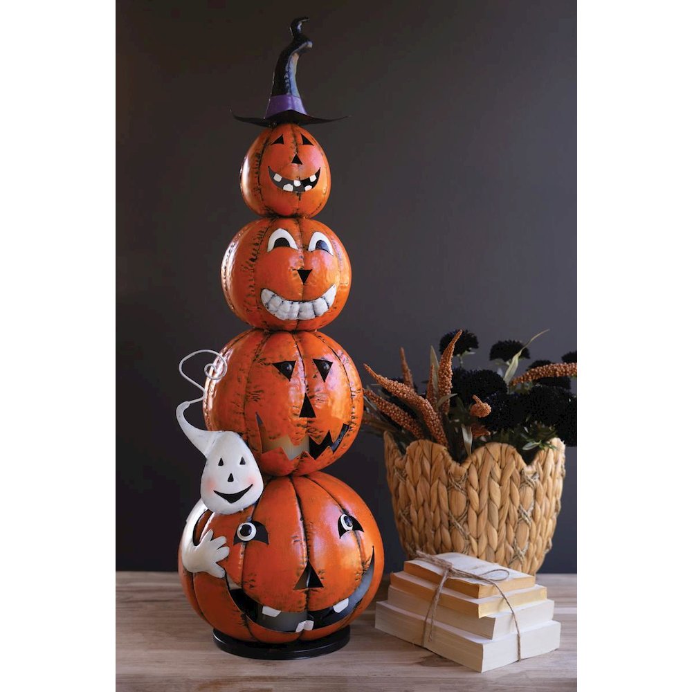 Four Stack Painted Jack-o-lantern with Witch Hat