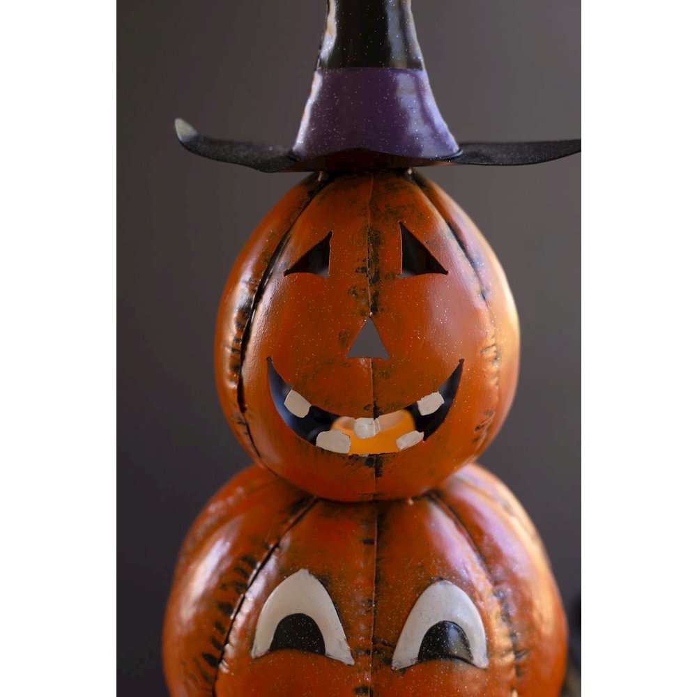 Four Stack Painted Jack-o-lantern with Witch Hat