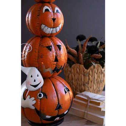 Four Stack Painted Jack-o-lantern with Witch Hat