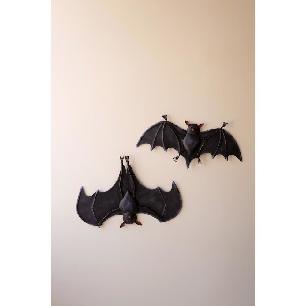 Set Of Two Painted Metal Halloween Bats