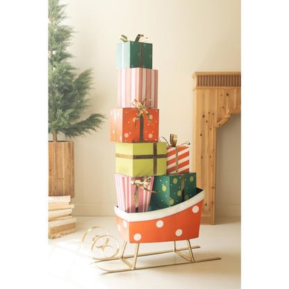 Giant Painted Metal Christmas Sleigh with Presents