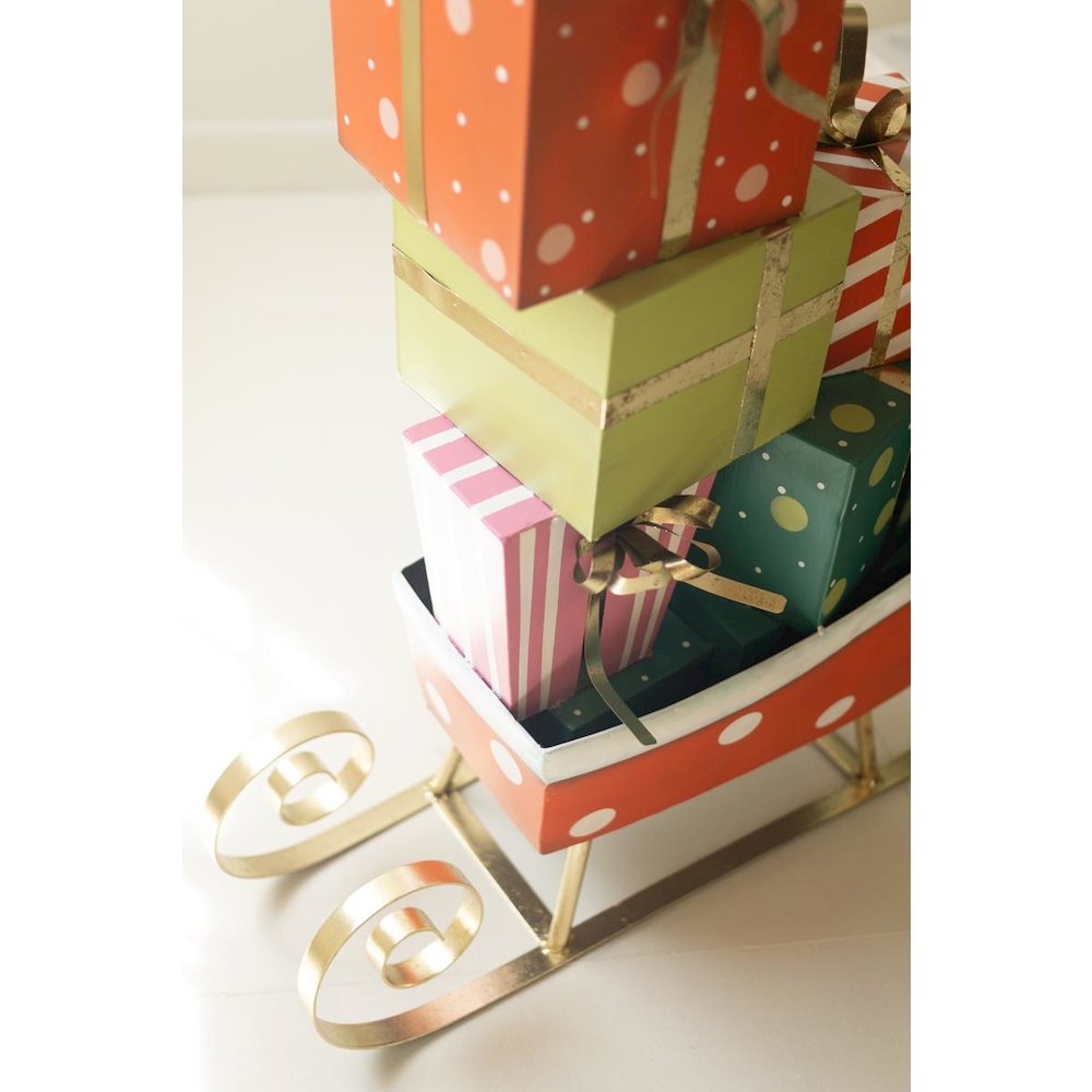 Giant Painted Metal Christmas Sleigh with Presents