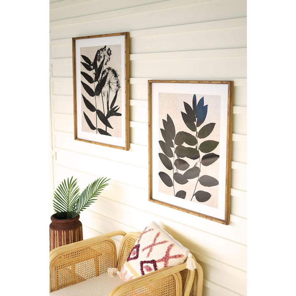 Set Of Two Leaf Prints Under Glass With Natural Frame