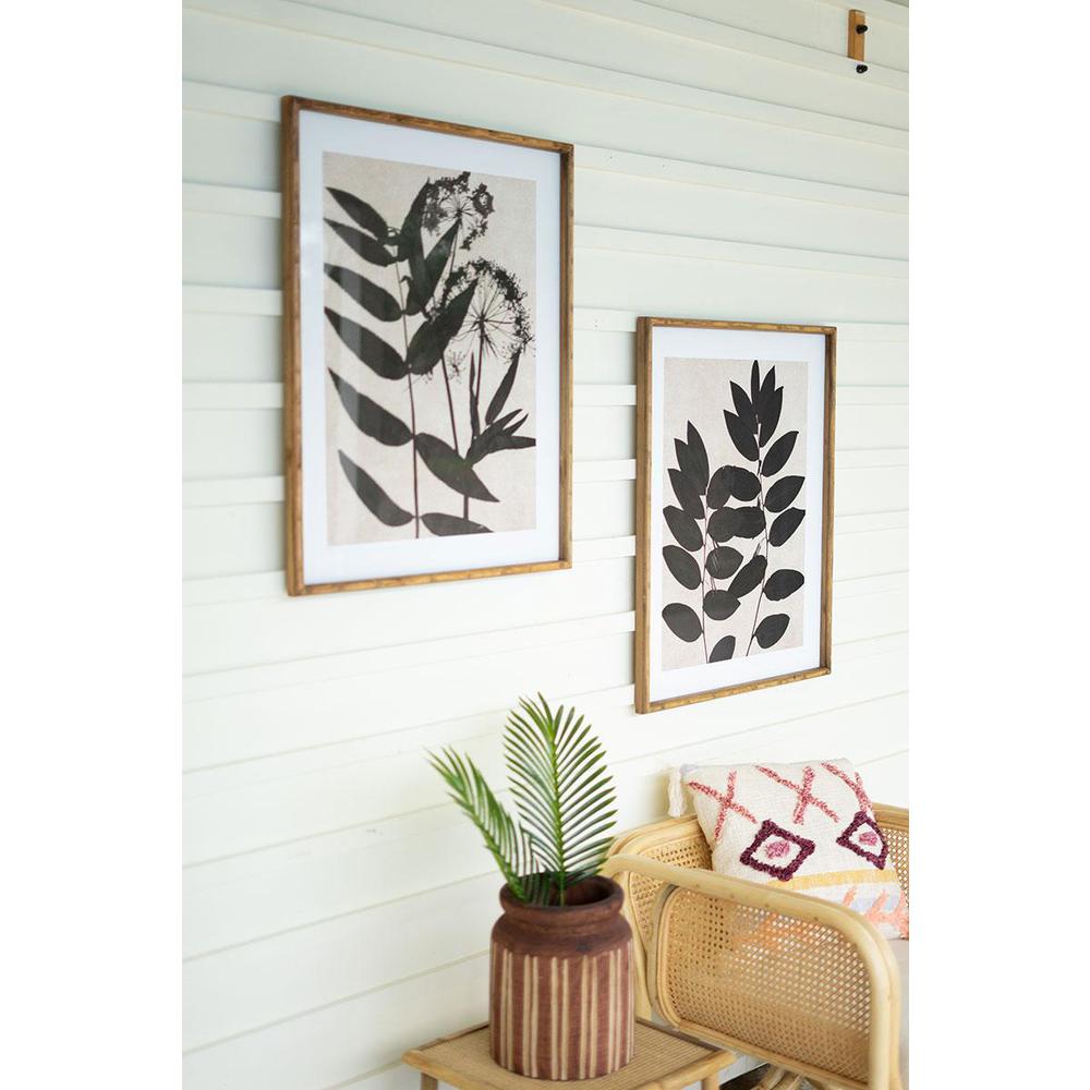 Set Of Two Leaf Prints Under Glass With Natural Frame