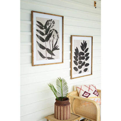 Set Of Two Leaf Prints Under Glass With Natural Frame