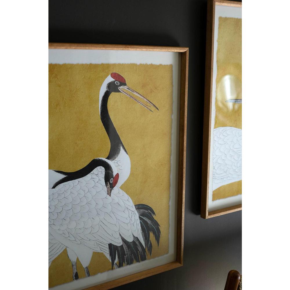Set 2 Framed Prints Under Glass -Black White And Red Herons