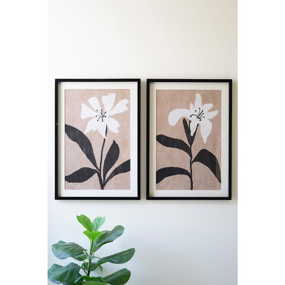 Set Of Two Framed Flower Prints Under Glass
