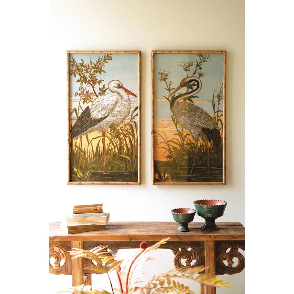 Set Of Two Framed Heron Prints Under Glass