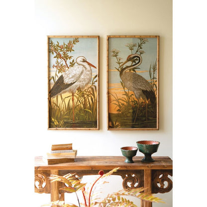 Set Of Two Framed Heron Prints Under Glass