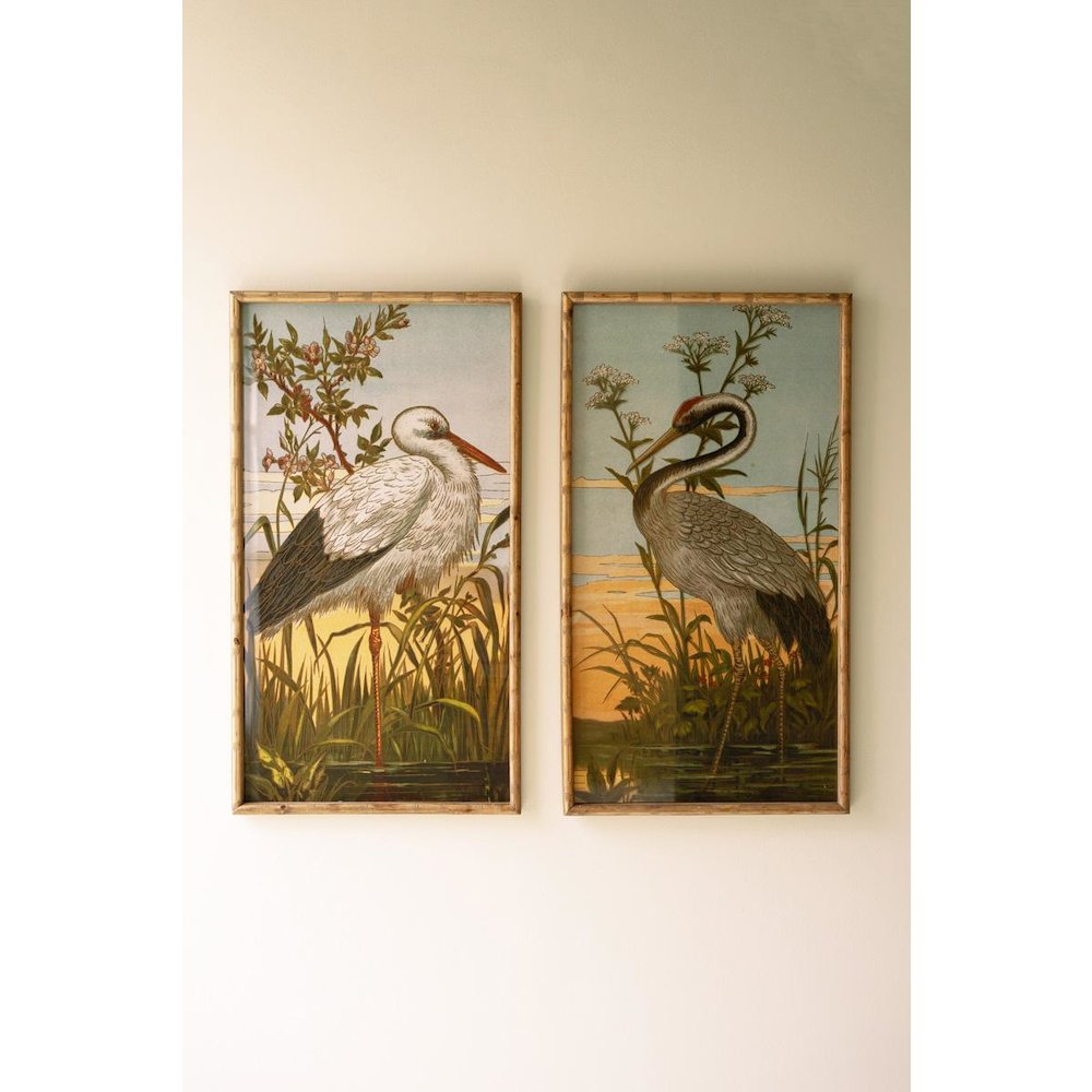 Set Of Two Framed Heron Prints Under Glass