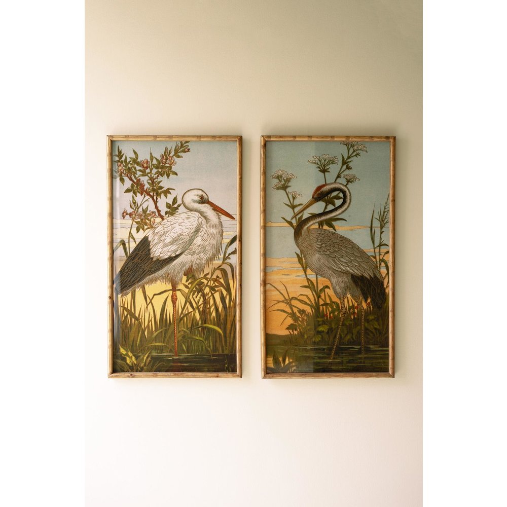 Set Of Two Framed Heron Prints Under Glass