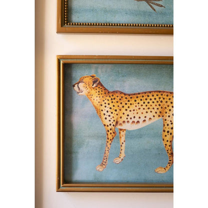 Set Of Four Framed Birds And Animal  Prints Under Glass