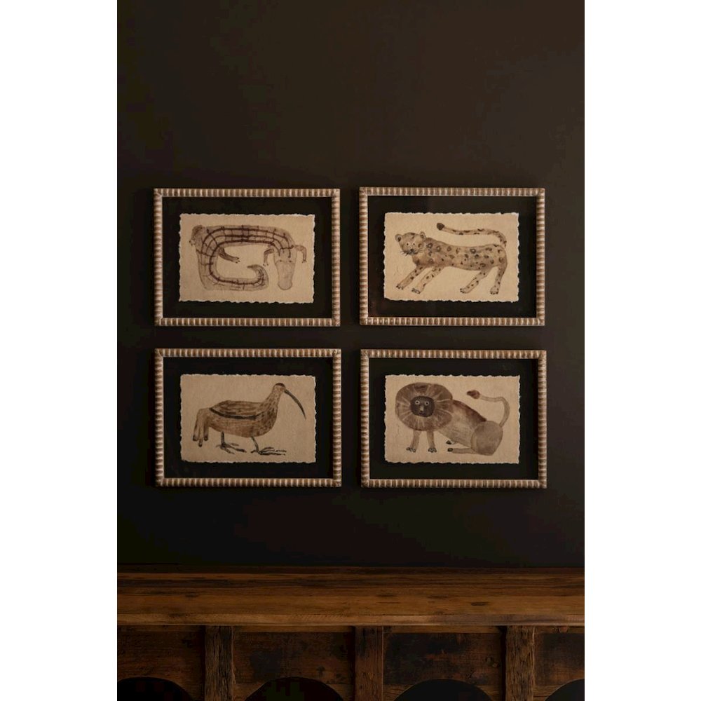 Set of Four Framed Animal Prints Under Glass
