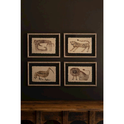 Set of Four Framed Animal Prints Under Glass