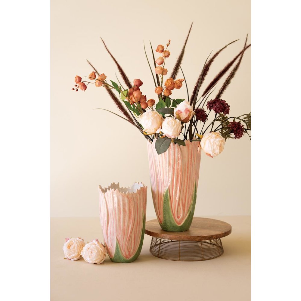 Set of Two Ceramic Vases - Pink and Green