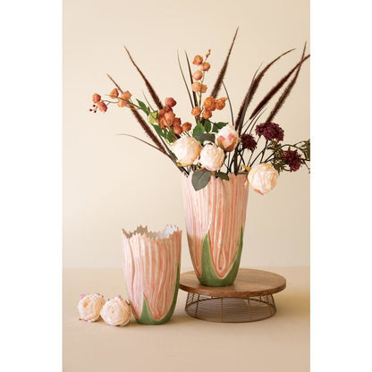Set of Two Ceramic Vases - Pink and Green