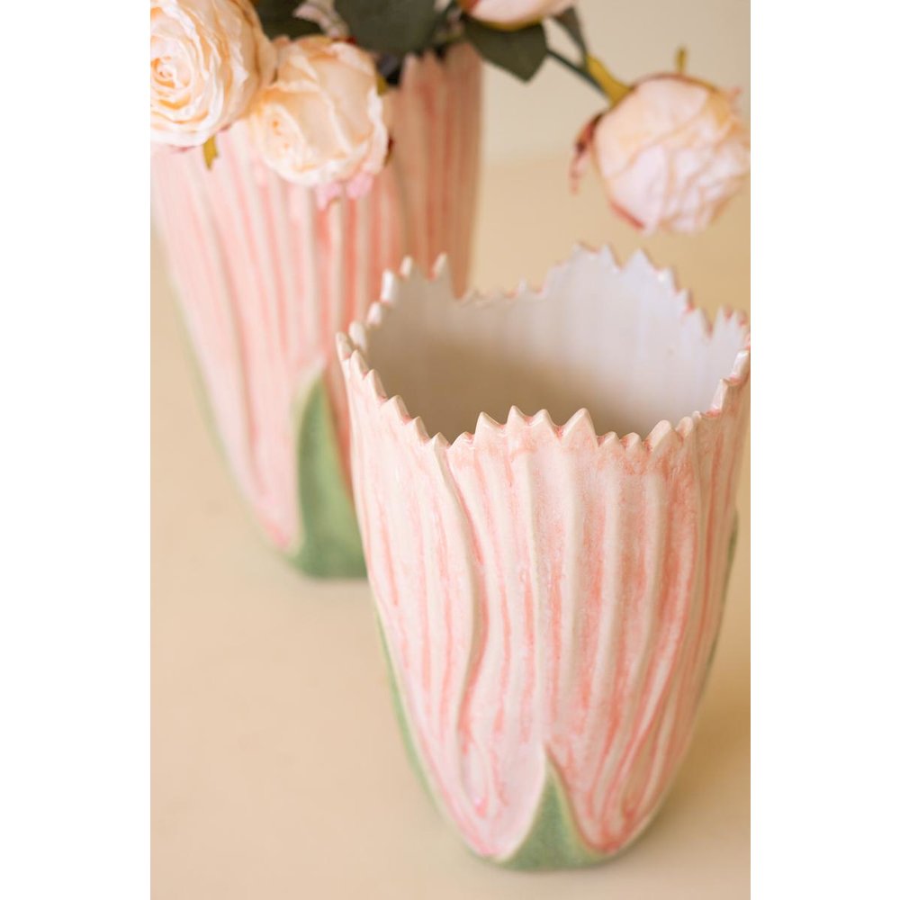 Set of Two Ceramic Vases - Pink and Green