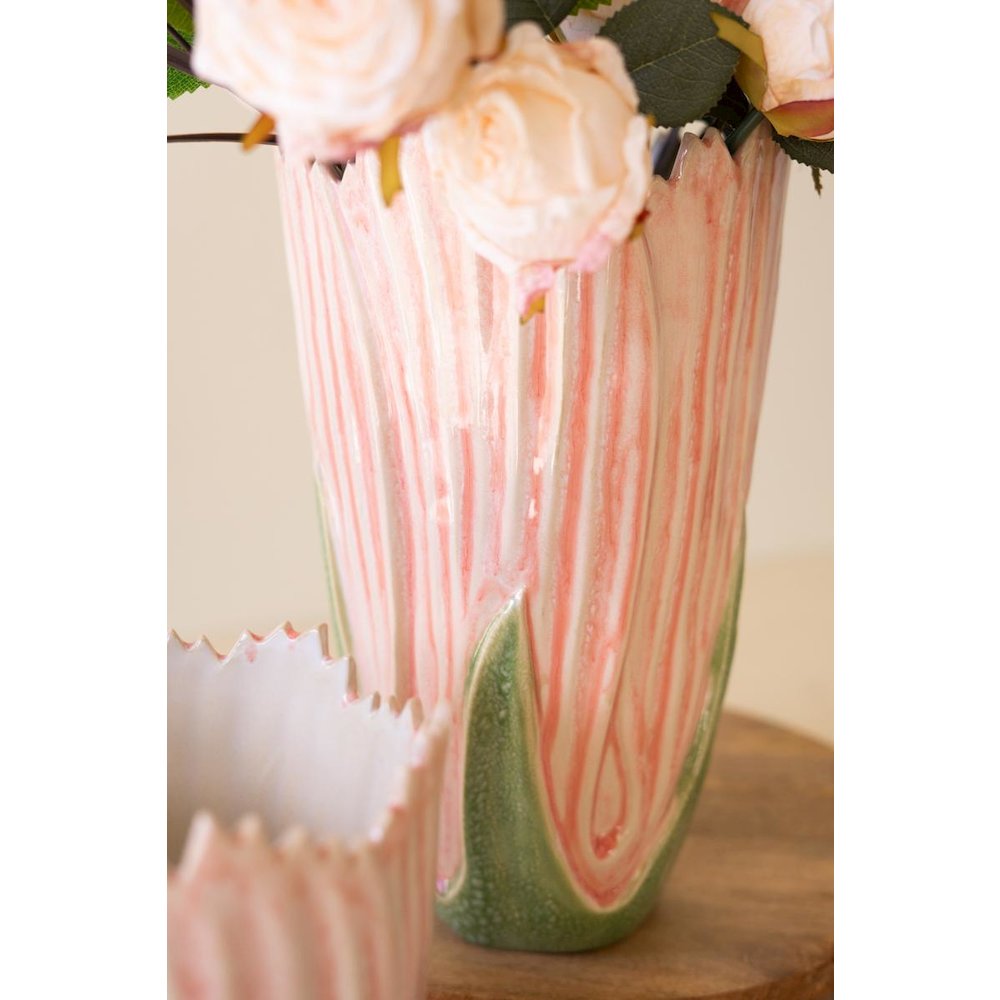 Set of Two Ceramic Vases - Pink and Green