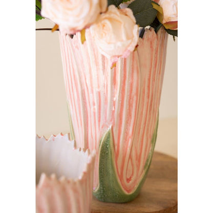 Set of Two Ceramic Vases - Pink and Green