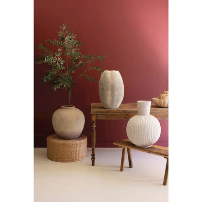 Tall Stone Composite Scalloped Vase