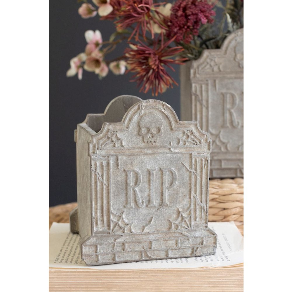 Set of Two Halloween Cement Rip Planters