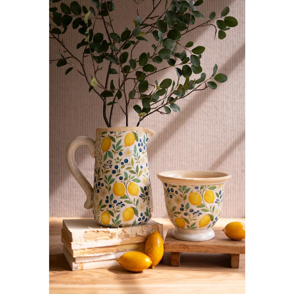 Set of Two Cement Pitcher and Vase - Lemons