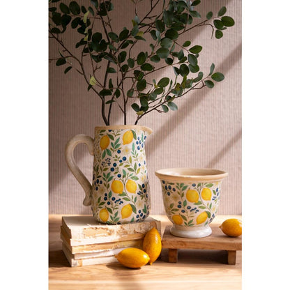 Set of Two Cement Pitcher and Vase - Lemons