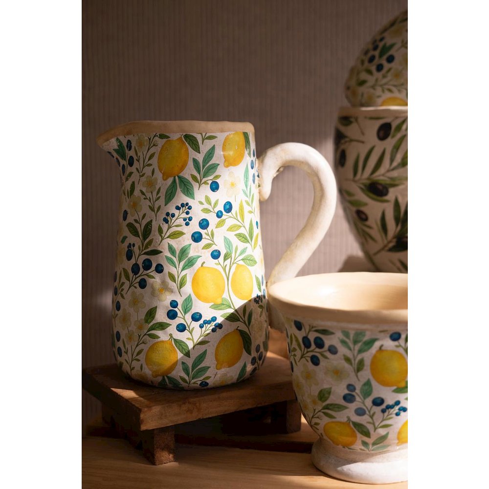 Set of Two Cement Pitcher and Vase - Lemons