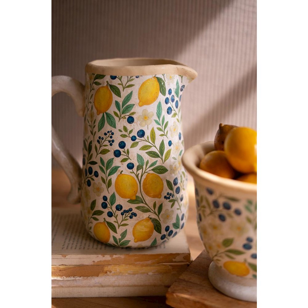 Set of Two Cement Pitcher and Vase - Lemons